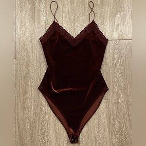 Bodysuit - Rich Brown Velvet & Lace Trim